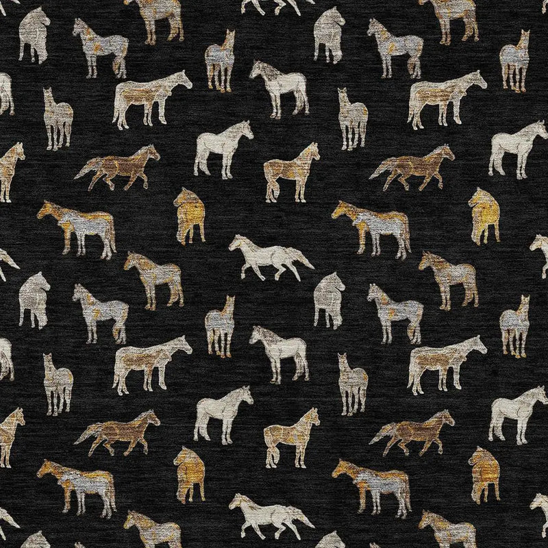 3' X 5' Black And Beige Horse Washable Indoor Outdoor Area Rug Homeroots Outdoor