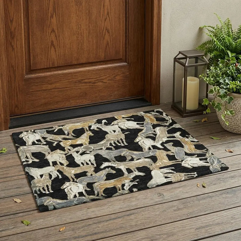 3' X 5' Black And Beige Horse Washable Indoor Outdoor Area Rug Homeroots Outdoor