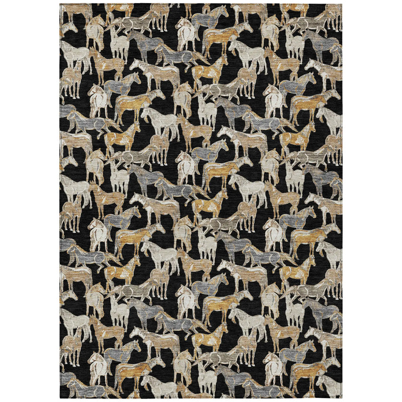 3' X 5' Black And Beige Horse Washable Indoor Outdoor Area Rug Homeroots Outdoor