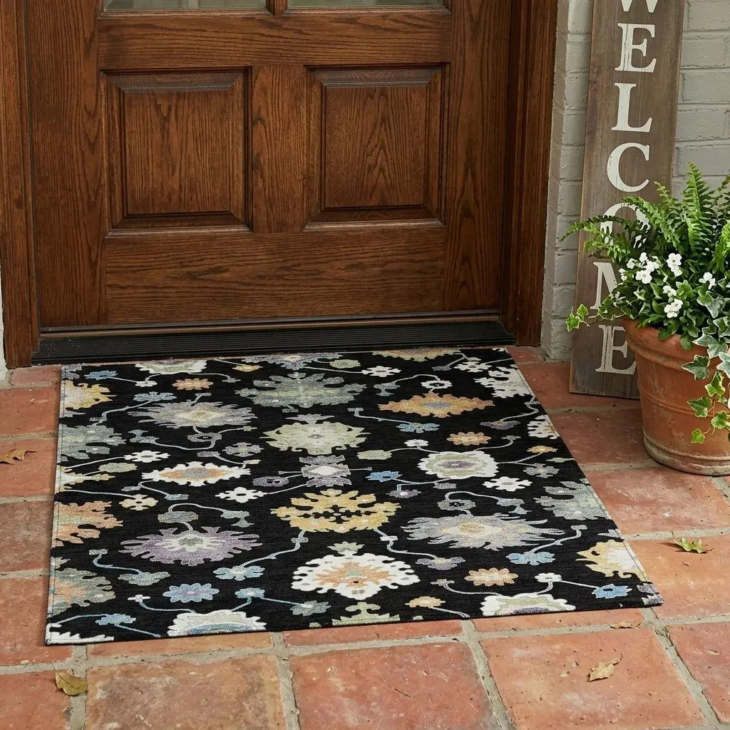3' X 5' Black And Beige Oriental Washable Indoor Outdoor Area Rug Homeroots Outdoor