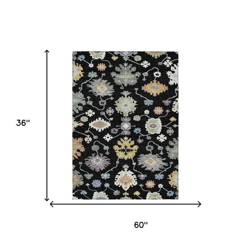 3' X 5' Black And Beige Oriental Washable Indoor Outdoor Area Rug Homeroots Outdoor