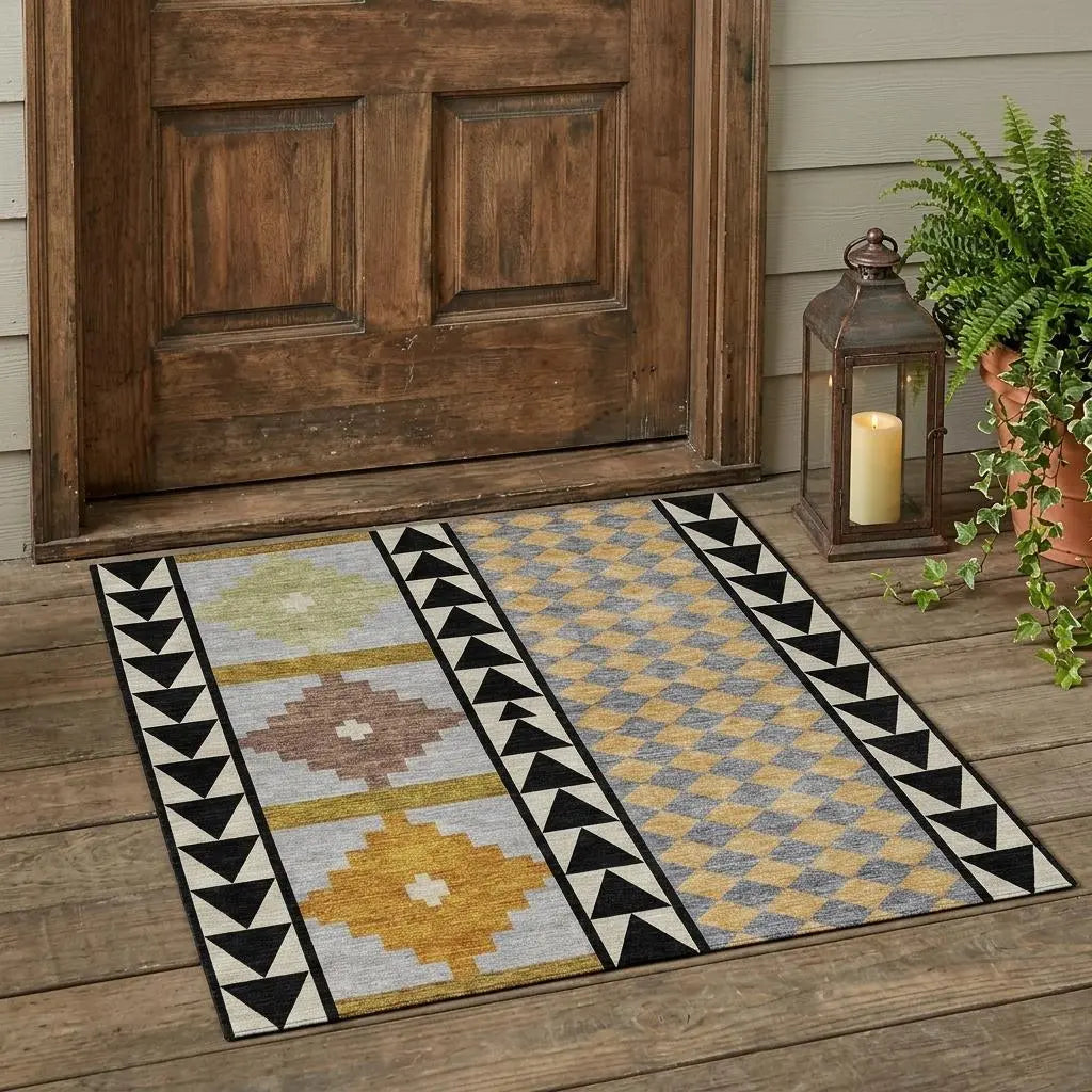 3' X 5' Black And Beige Southwestern Washable Indoor Outdoor Area Rug Homeroots Outdoor