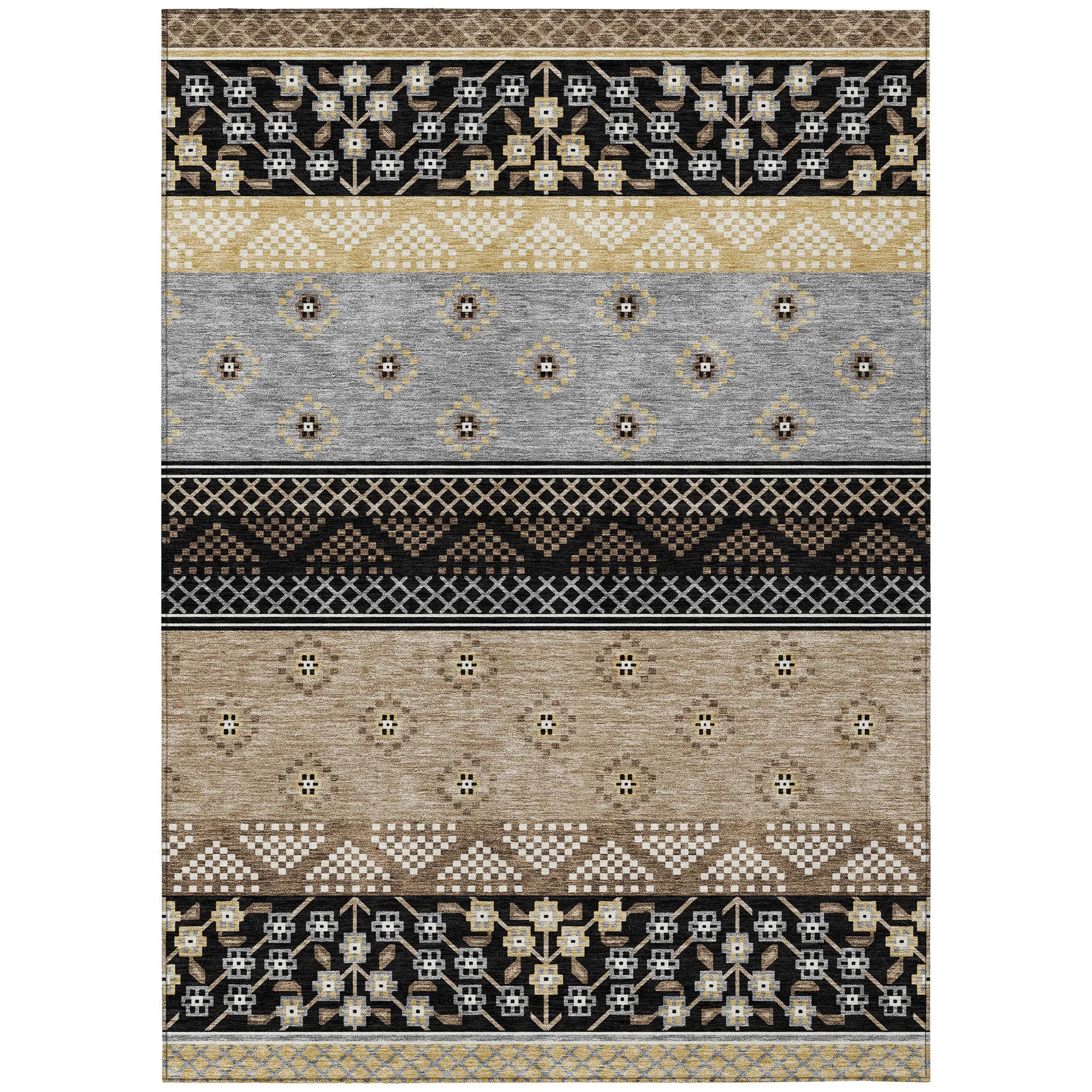 3' X 5' Black And Beige Striped Washable Indoor Outdoor Area Rug Homeroots Outdoor
