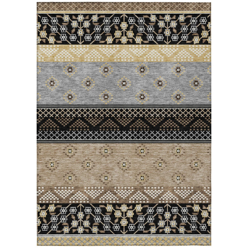 3' X 5' Black And Beige Striped Washable Indoor Outdoor Area Rug Homeroots Outdoor