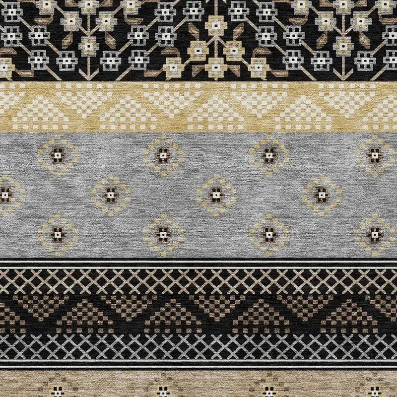 3' X 5' Black And Beige Striped Washable Indoor Outdoor Area Rug Homeroots Outdoor