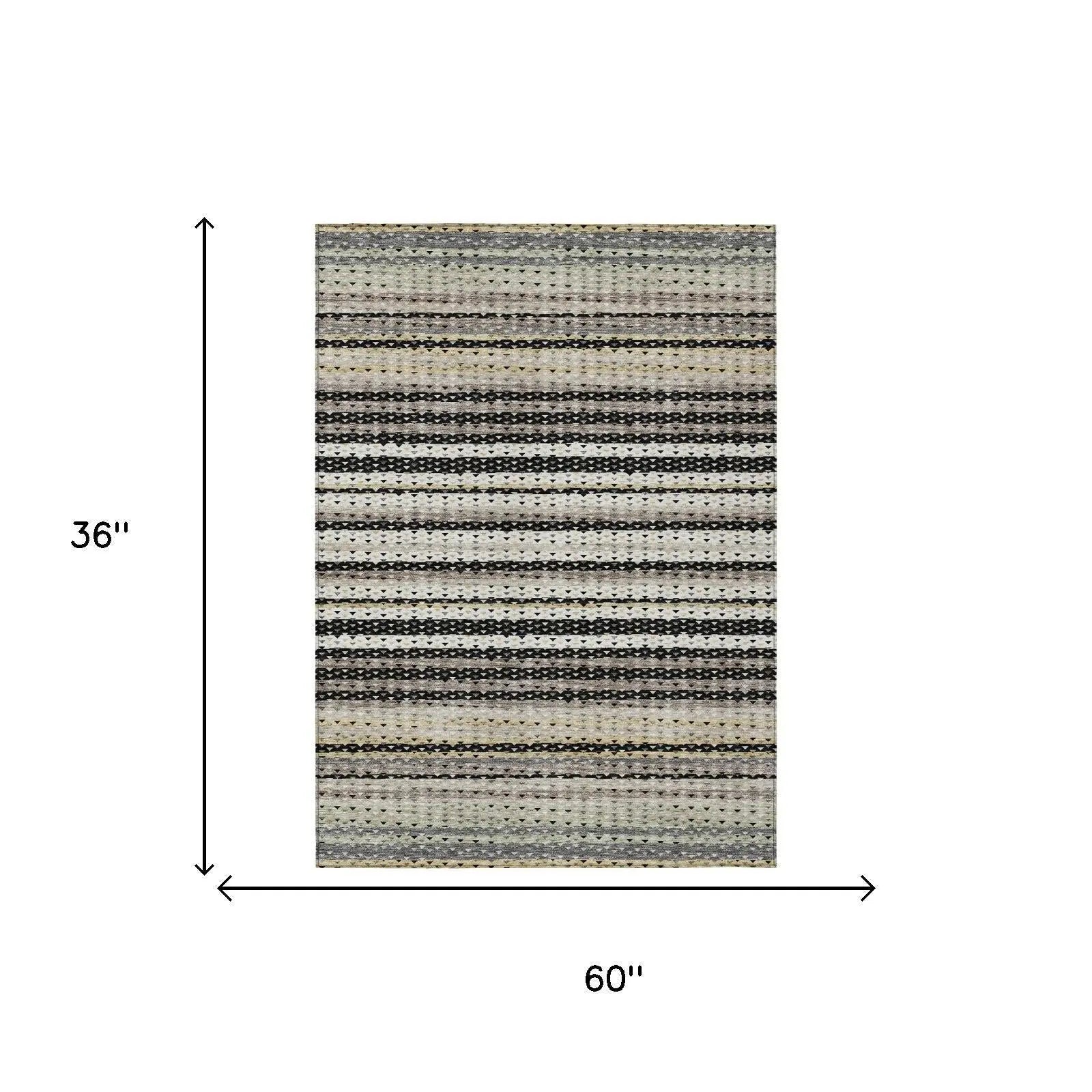 3' X 5' Black And Beige Striped Washable Indoor Outdoor Area Rug Homeroots Outdoor
