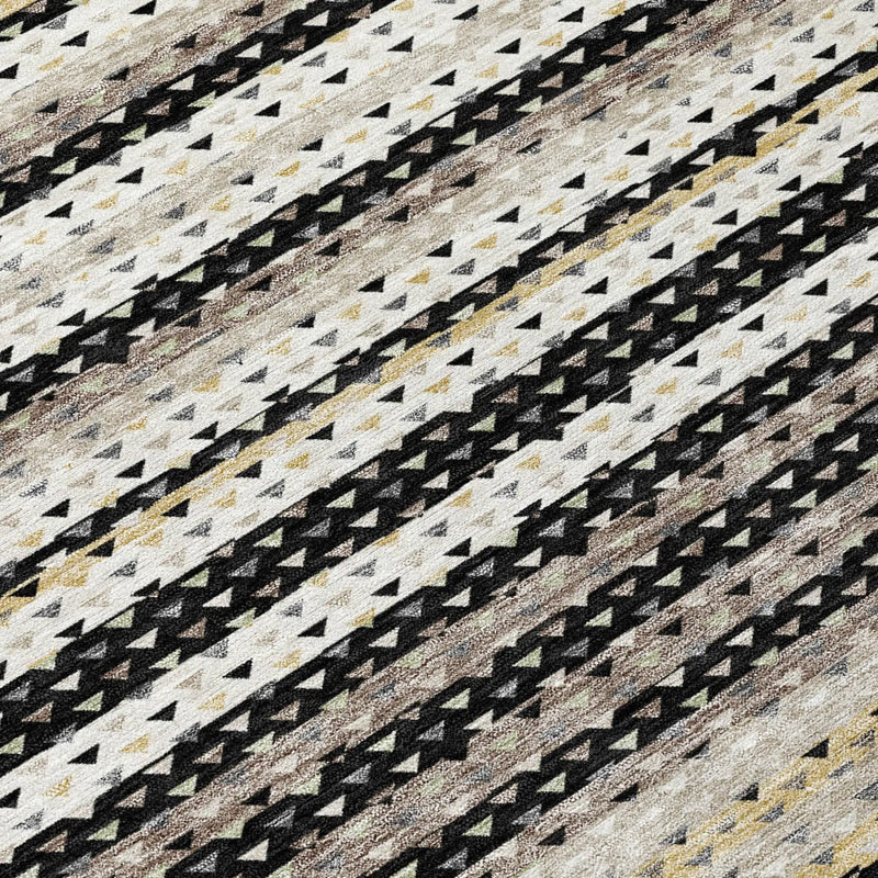 3' X 5' Black And Beige Striped Washable Indoor Outdoor Area Rug Homeroots Outdoor
