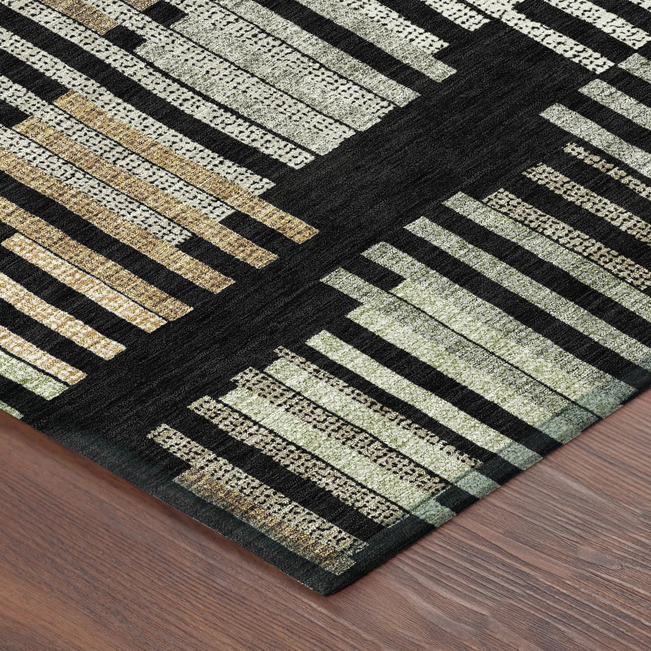 3' X 5' Black And Beige Striped Washable Indoor Outdoor Area Rug Homeroots Outdoor