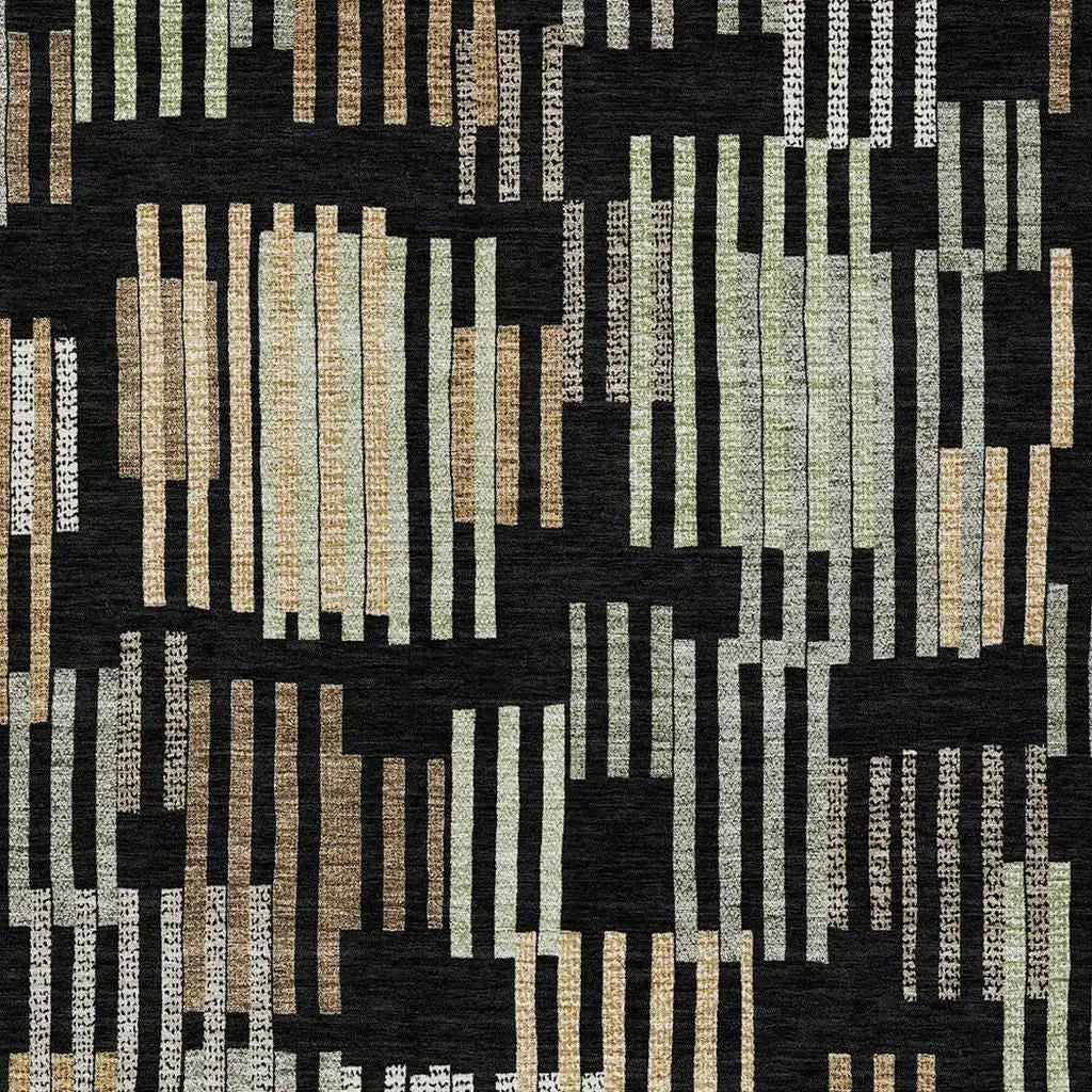 3' X 5' Black And Beige Striped Washable Indoor Outdoor Area Rug Homeroots Outdoor
