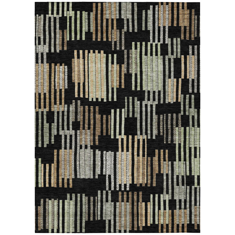 3' X 5' Black And Beige Striped Washable Indoor Outdoor Area Rug Homeroots Outdoor