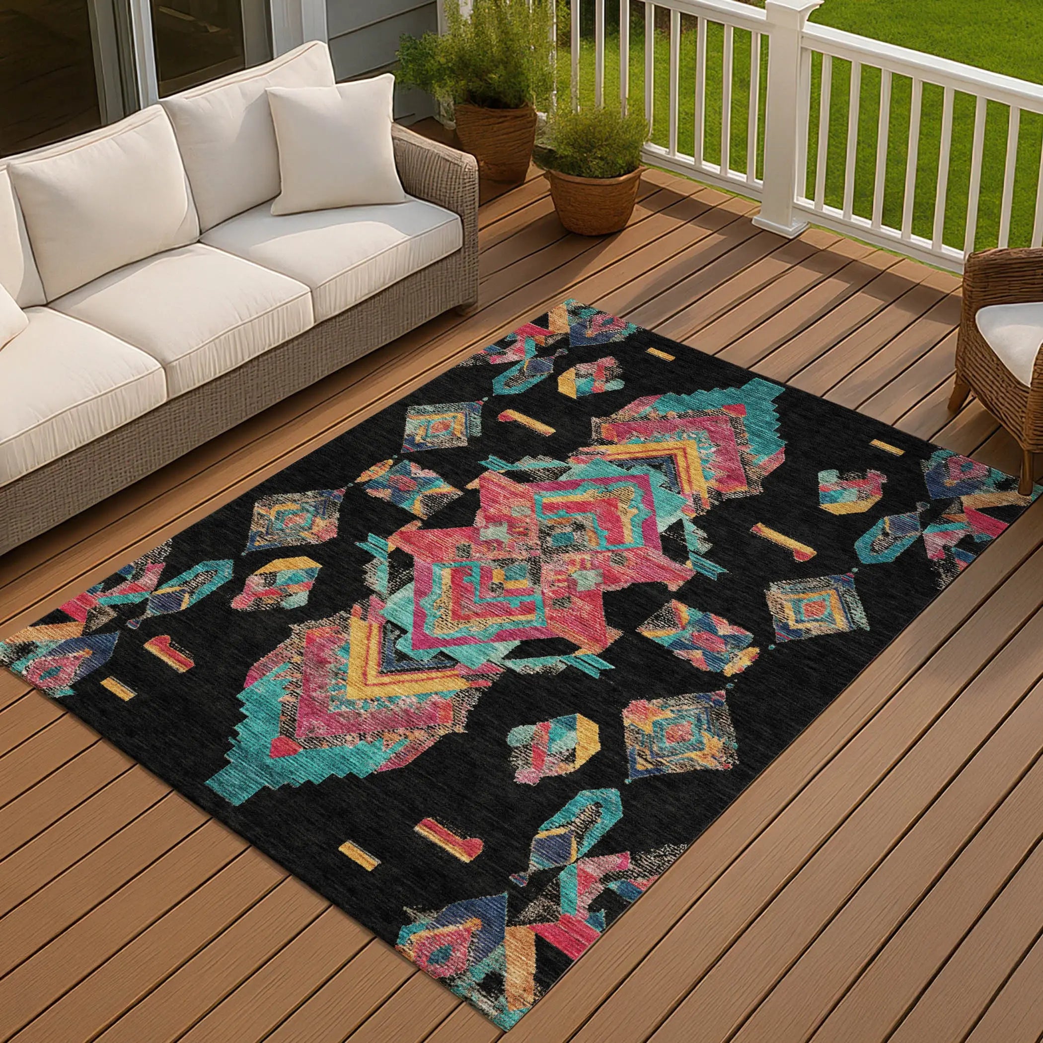 3' X 5' Black And Beige Tribal Washable Indoor Outdoor Area Rug Homeroots Outdoor
