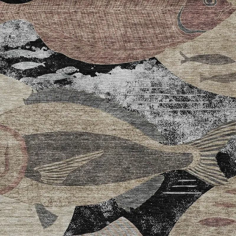 3' X 5' Black And Beige Tropical Fish Washable Indoor Outdoor Area Rug Homeroots Outdoor