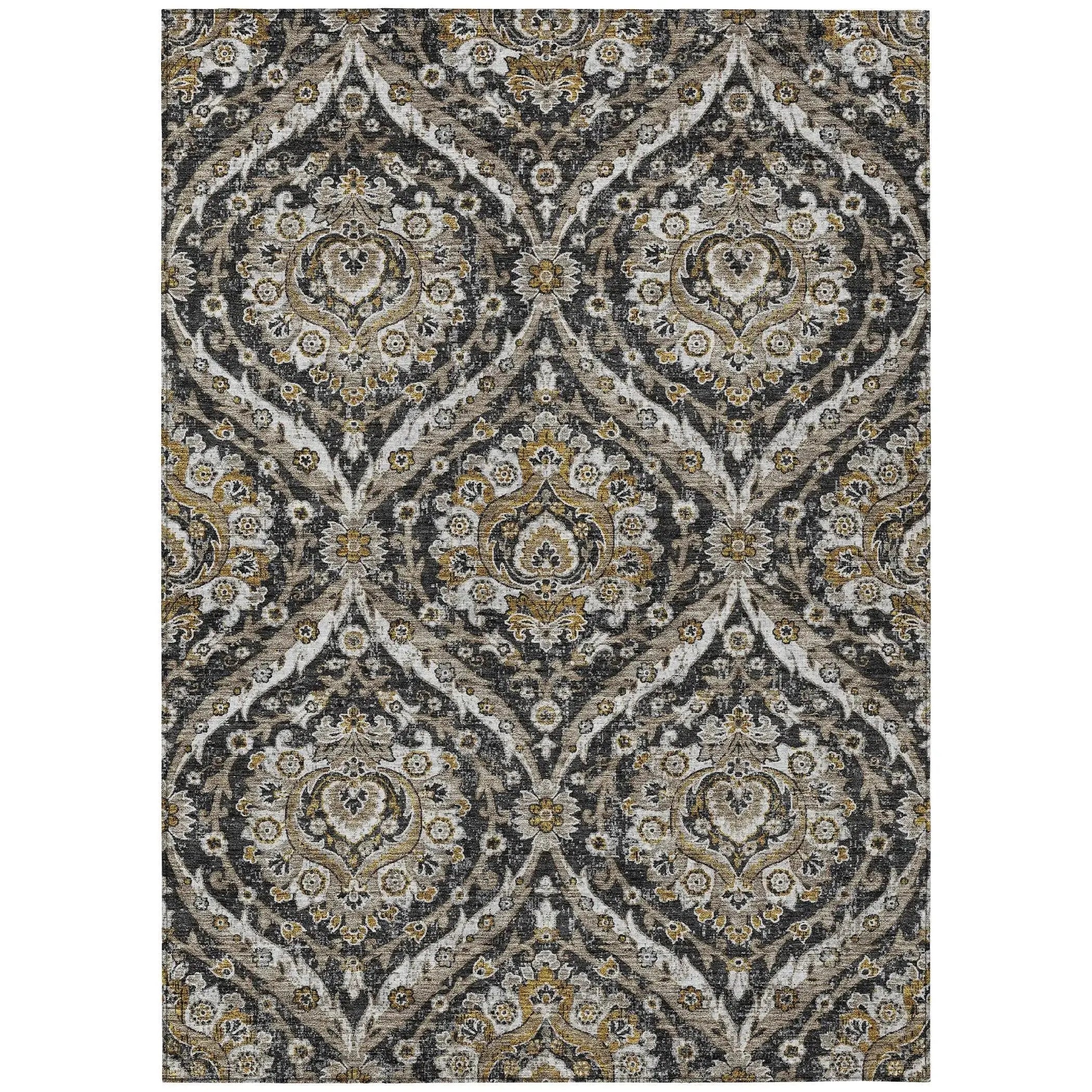 3' X 5' Black And Blue Floral Washable Indoor Outdoor Area Rug Homeroots Outdoor