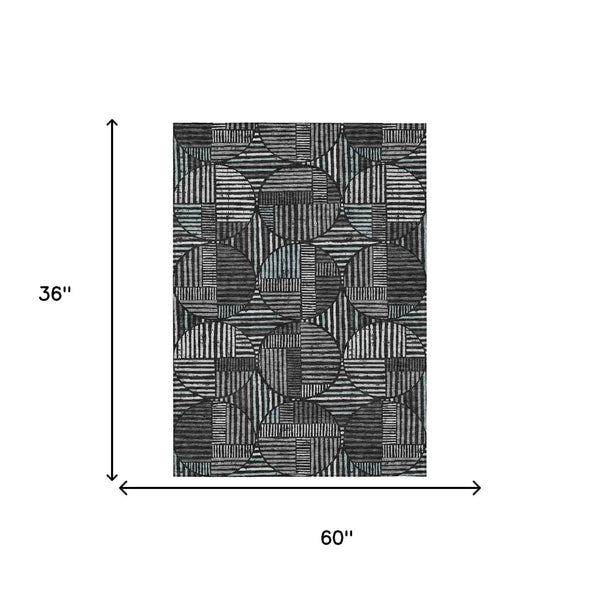 3' X 5' Black And Brown Geometric Washable Indoor Outdoor Area Rug Homeroots Outdoor