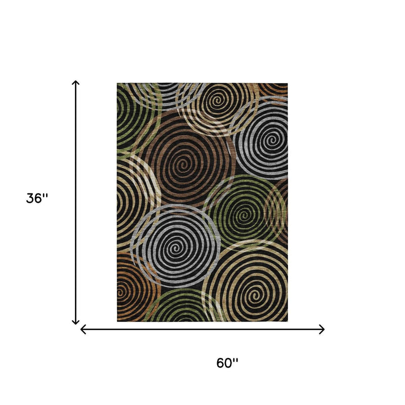 3' X 5' Black And Brown Geometric Washable Indoor Outdoor Area Rug Homeroots Outdoor