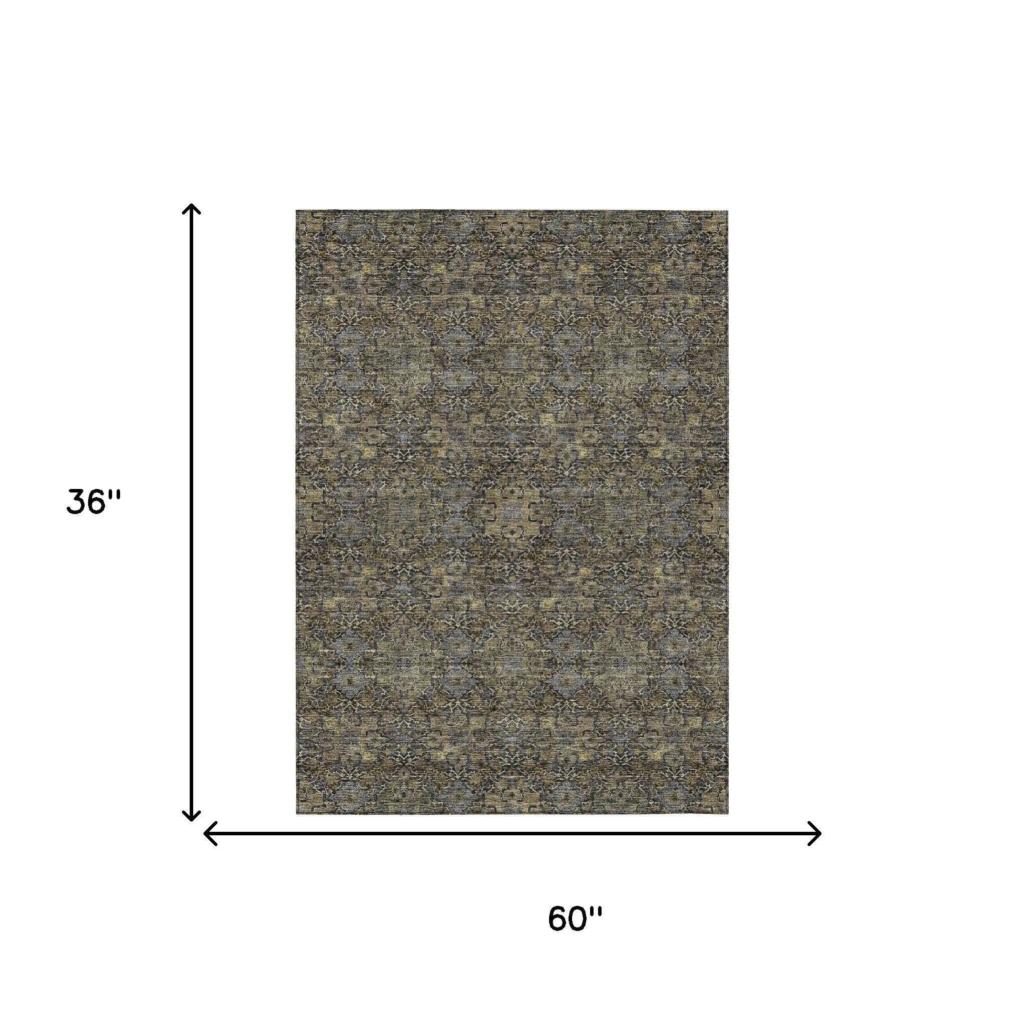 3' X 5' Black And Brown Oriental Washable Indoor Outdoor Area Rug Homeroots Outdoor