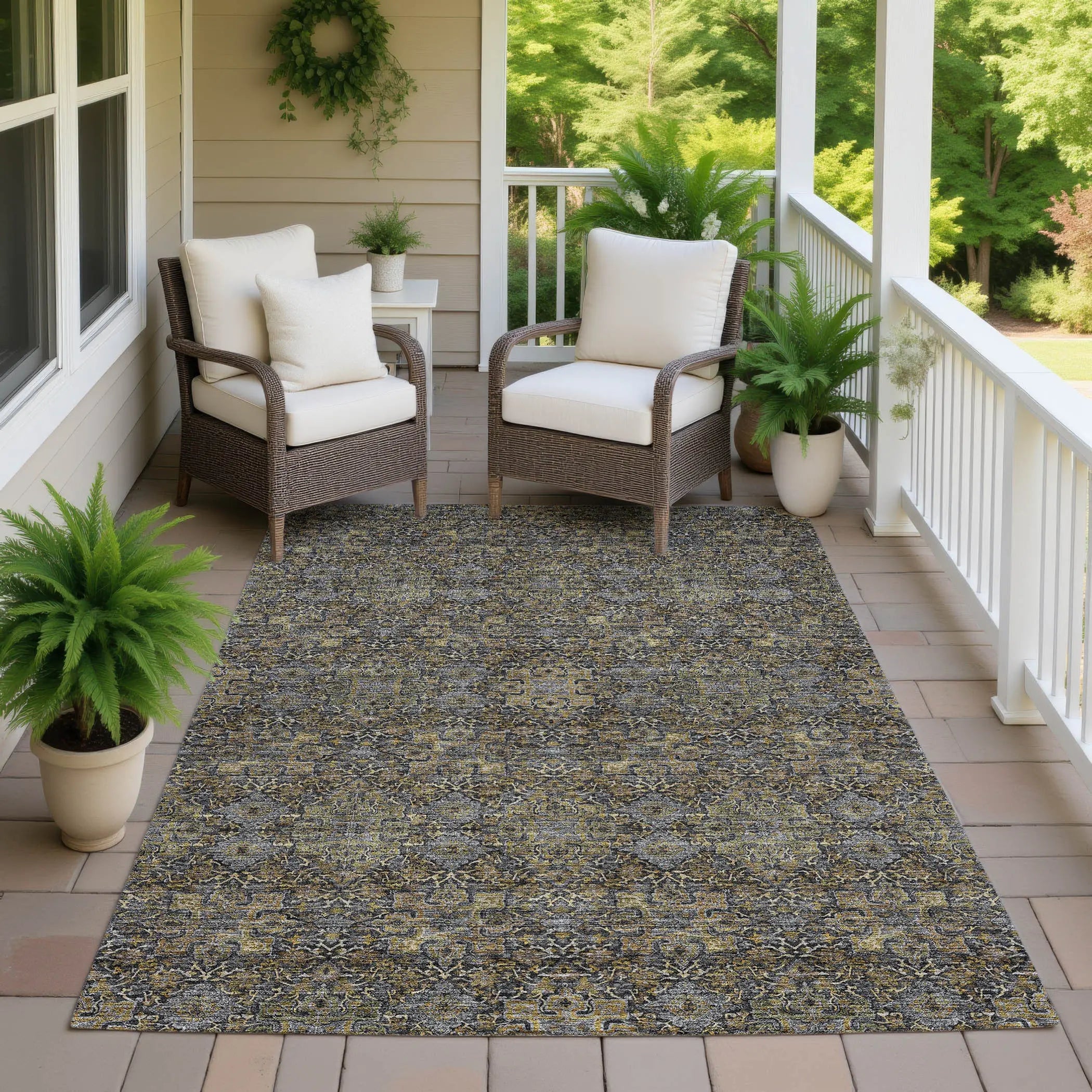 3' X 5' Black And Brown Oriental Washable Indoor Outdoor Area Rug Homeroots Outdoor