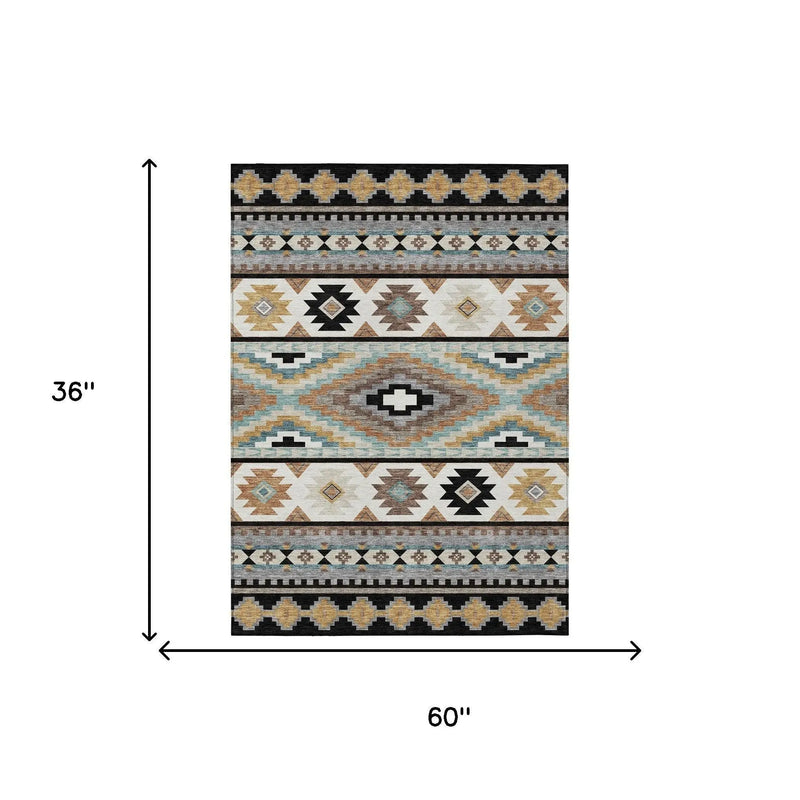 3' X 5' Black And Brown Southwestern Washable Indoor Outdoor Area Rug Homeroots Outdoor