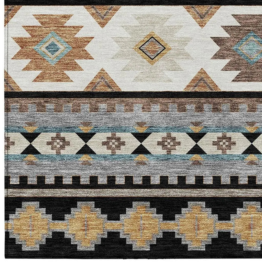 3' X 5' Black And Brown Southwestern Washable Indoor Outdoor Area Rug Homeroots Outdoor
