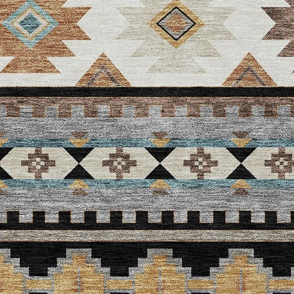 3' X 5' Black And Brown Southwestern Washable Indoor Outdoor Area Rug Homeroots Outdoor