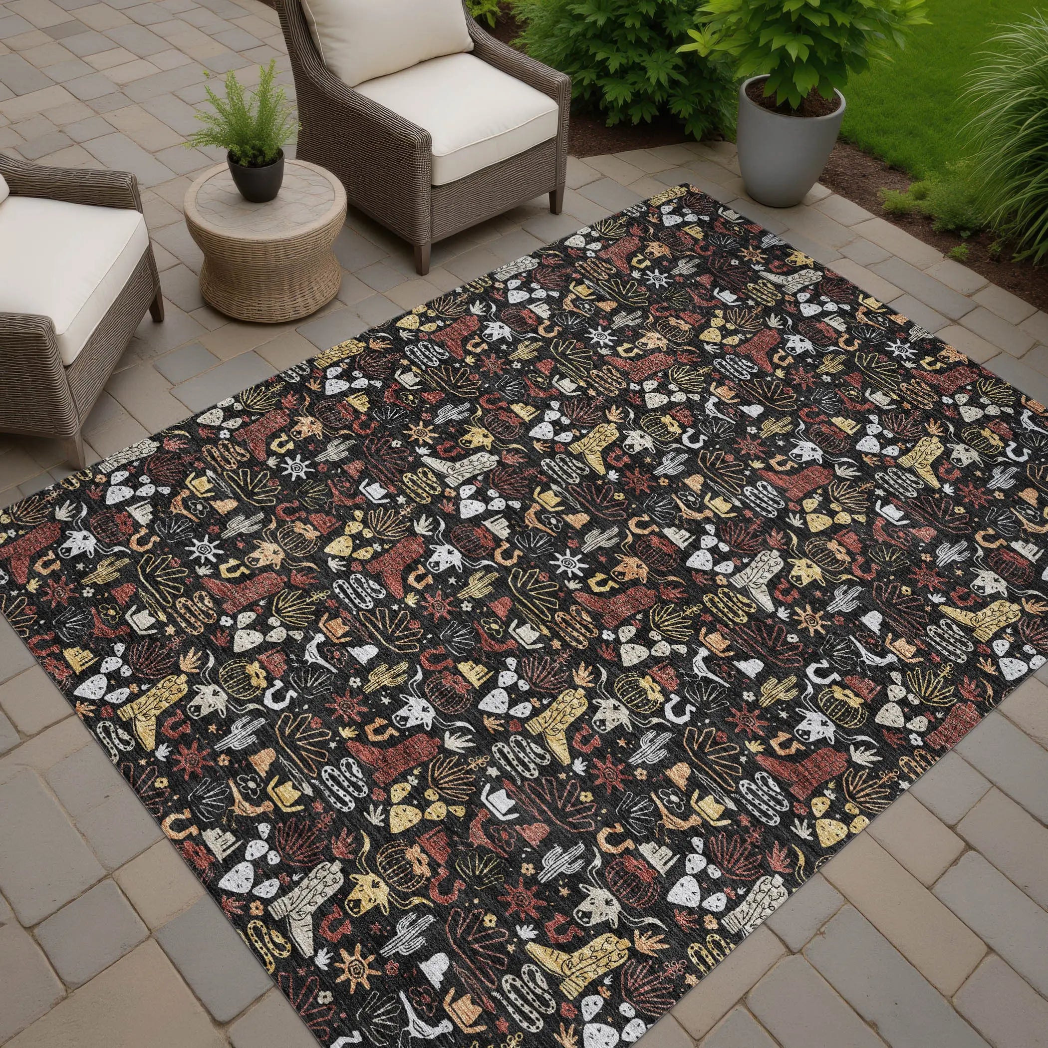 3' X 5' Black And Brown Stars Washable Indoor Outdoor Area Rug Homeroots Outdoor