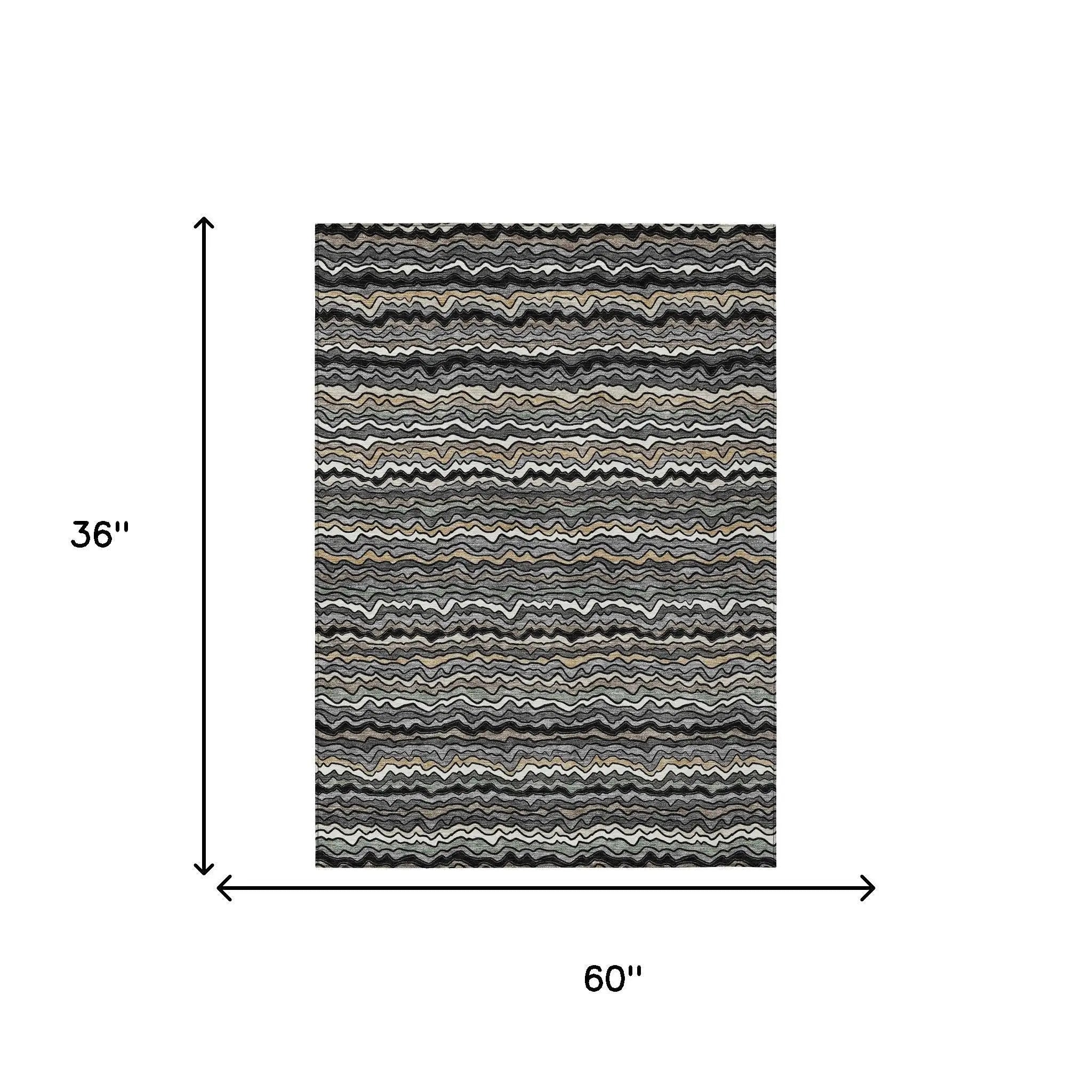 3' X 5' Black And Brown Striped Washable Indoor Outdoor Area Rug Homeroots Outdoor