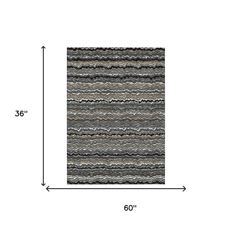 3' X 5' Black And Brown Striped Washable Indoor Outdoor Area Rug Homeroots Outdoor