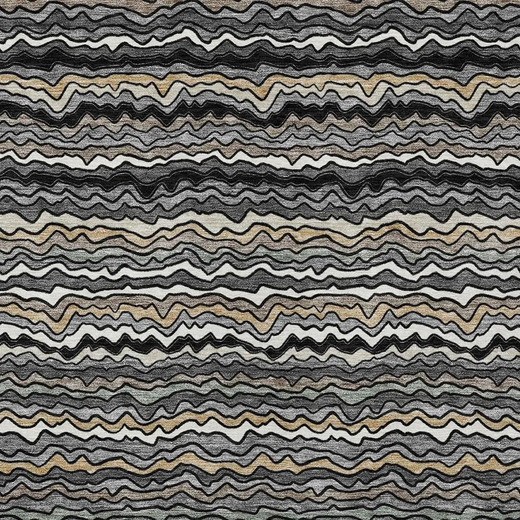 3' X 5' Black And Brown Striped Washable Indoor Outdoor Area Rug Homeroots Outdoor