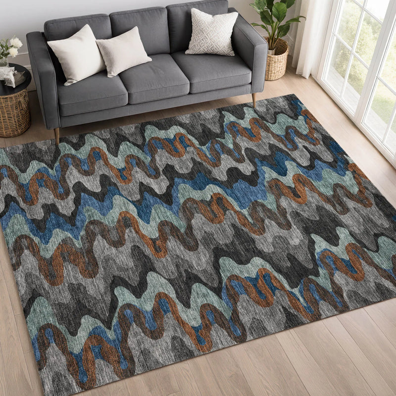 3' X 5' Black And Charcoal Abstract Washable Indoor Outdoor Area Rug Homeroots Outdoor