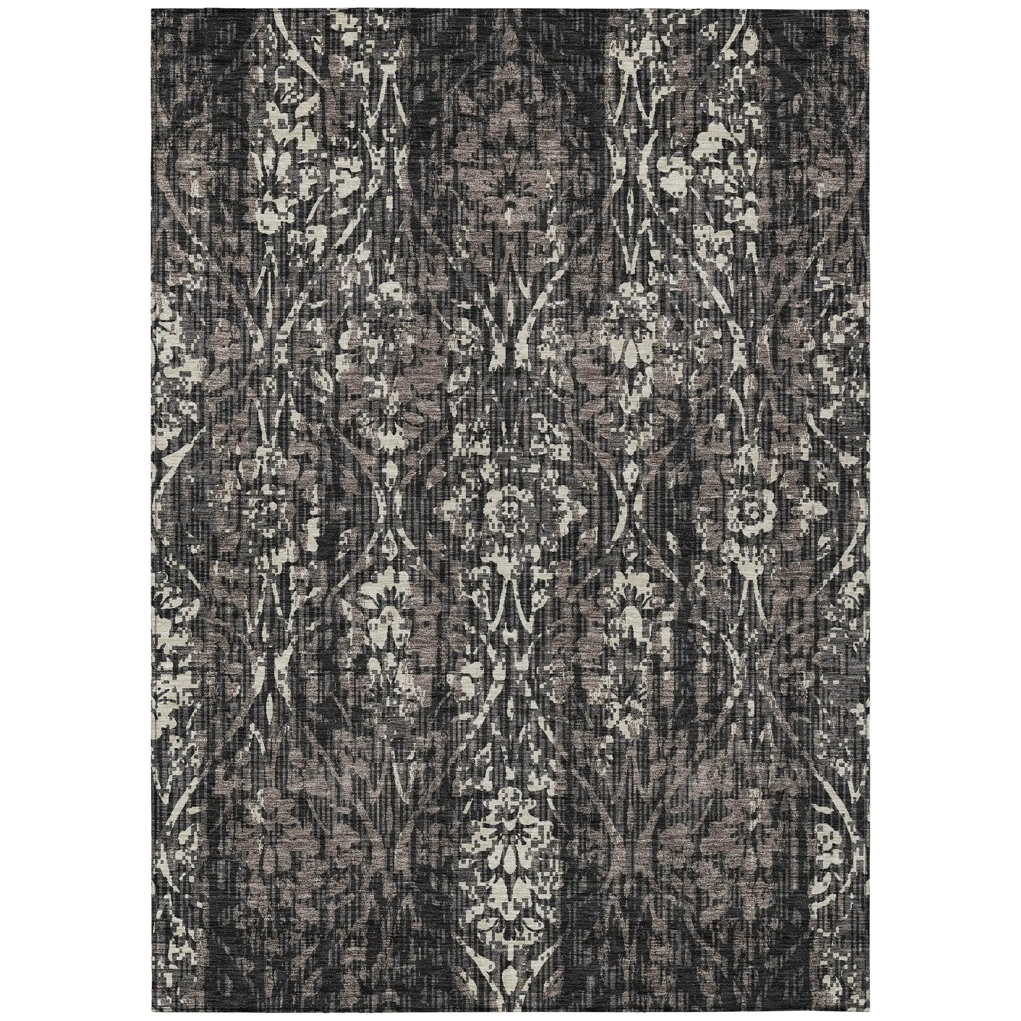 3' X 5' Black And Charcoal Damask Washable Indoor Outdoor Area Rug Homeroots Outdoor