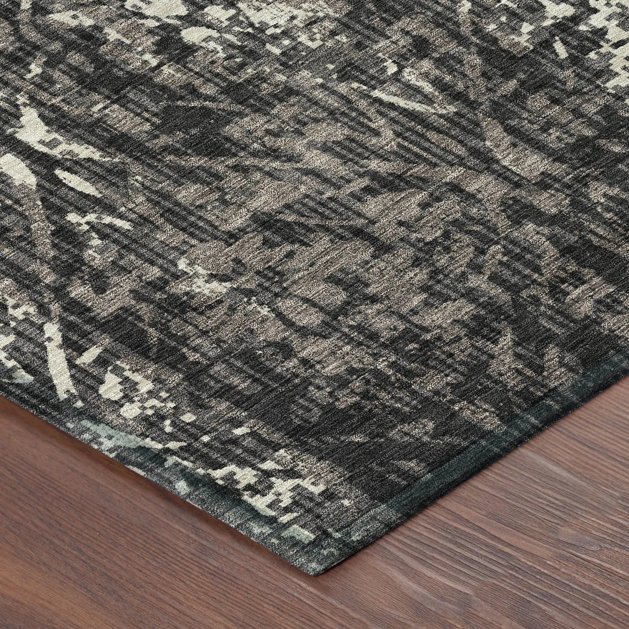 3' X 5' Black And Charcoal Damask Washable Indoor Outdoor Area Rug Homeroots Outdoor