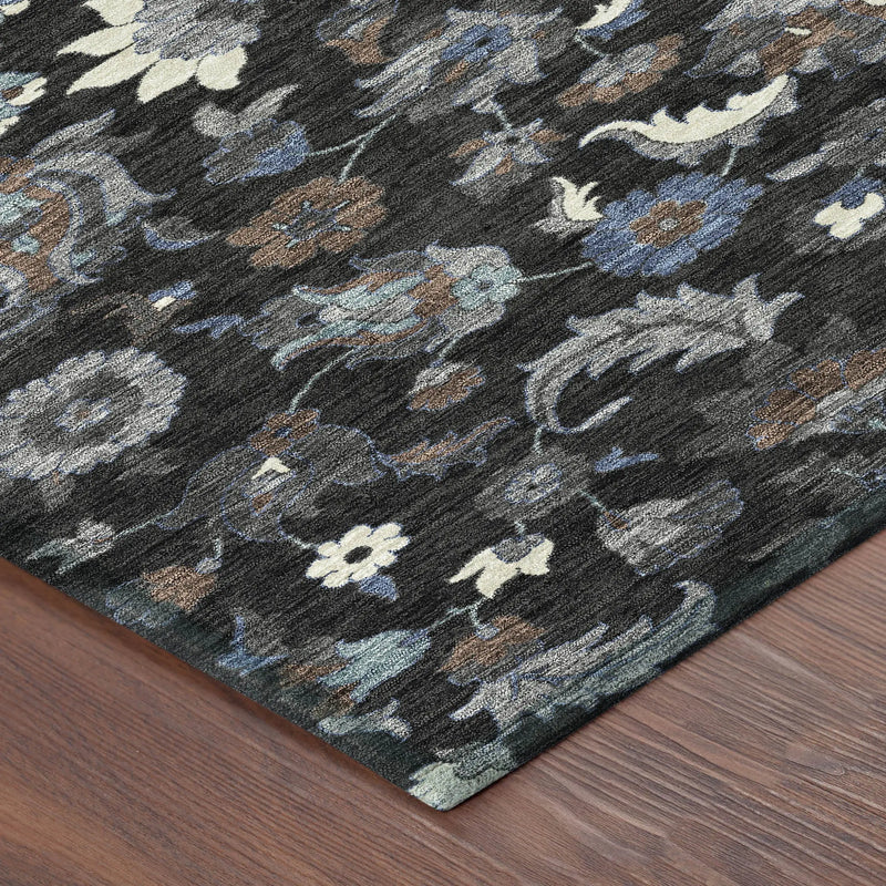 3' X 5' Black And Charcoal Floral Medallion Washable Indoor Outdoor Area Rug Homeroots Outdoor