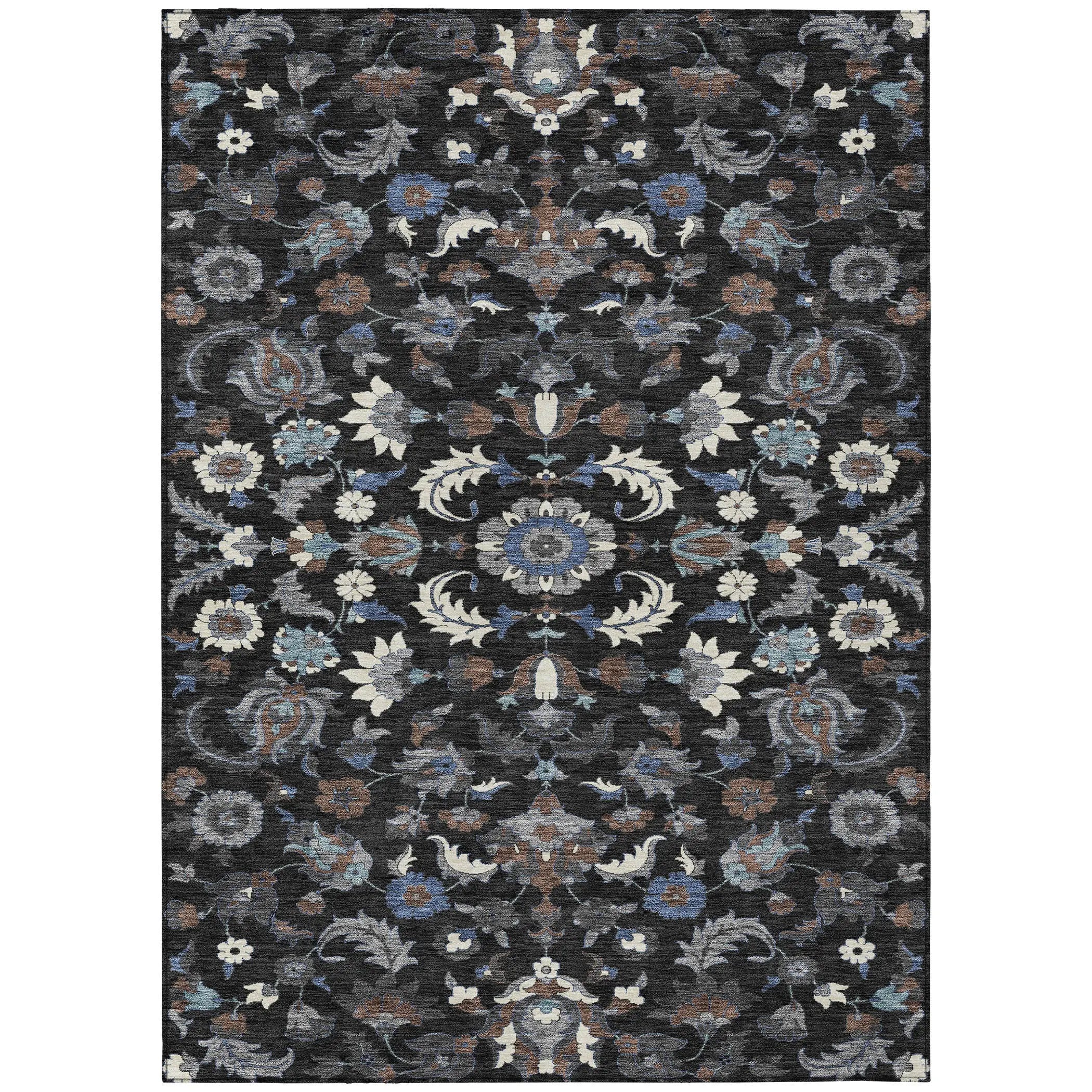 3' X 5' Black And Charcoal Floral Medallion Washable Indoor Outdoor Area Rug Homeroots Outdoor