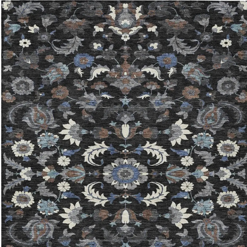 3' X 5' Black And Charcoal Floral Medallion Washable Indoor Outdoor Area Rug Homeroots Outdoor