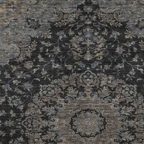 3' X 5' Black And Charcoal Floral Medallion Washable Indoor Outdoor Area Rug Homeroots Outdoor