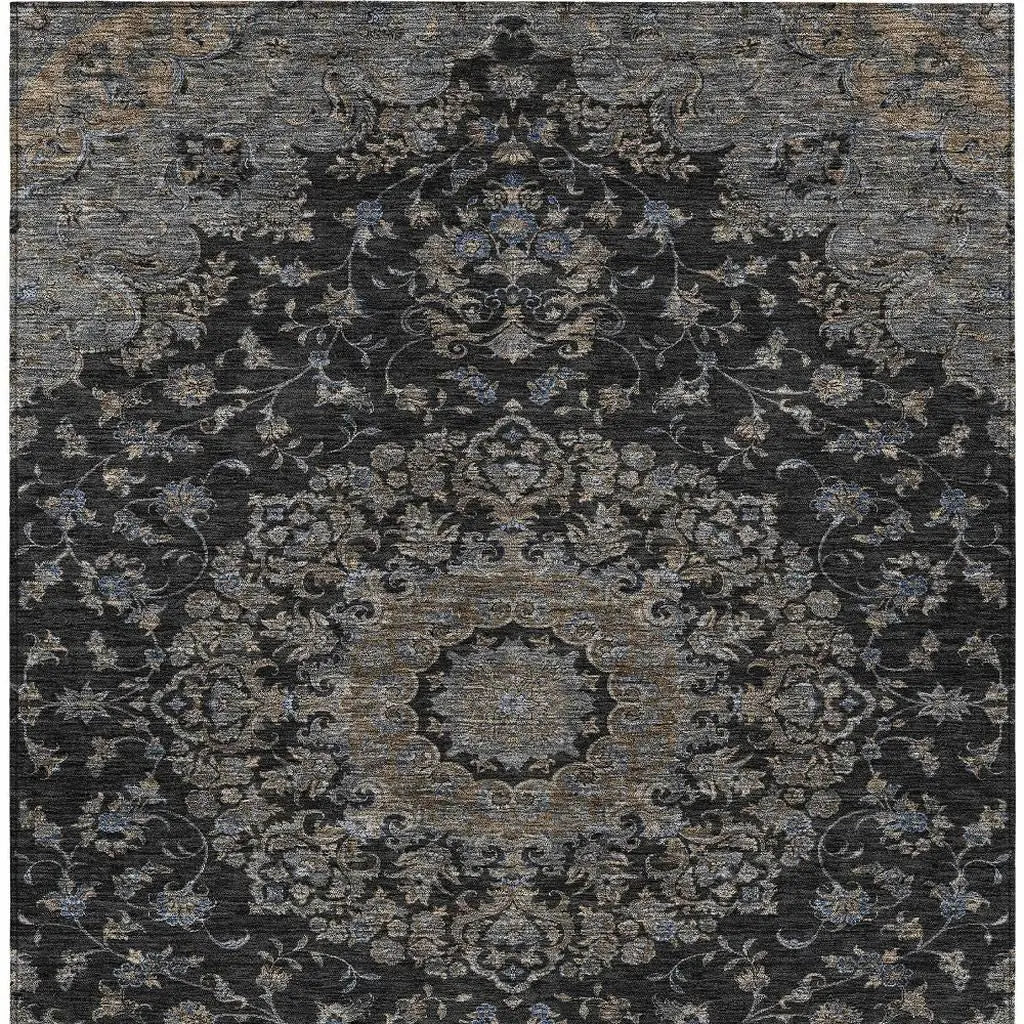 3' X 5' Black And Charcoal Floral Medallion Washable Indoor Outdoor Area Rug Homeroots Outdoor