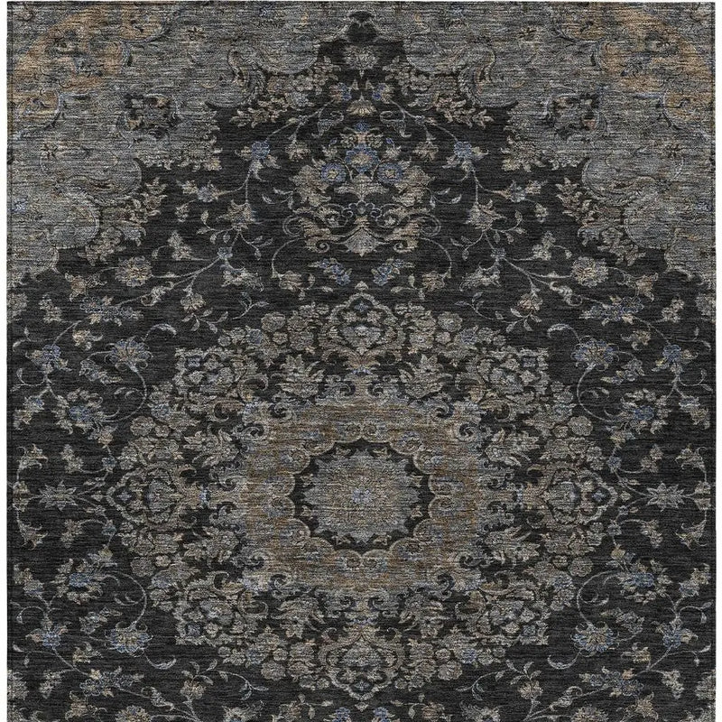 3' X 5' Black And Charcoal Floral Medallion Washable Indoor Outdoor Area Rug Homeroots Outdoor