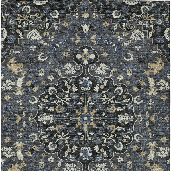 3' X 5' Black And Charcoal Floral Medallion Washable Indoor Outdoor Area Rug Homeroots Outdoor