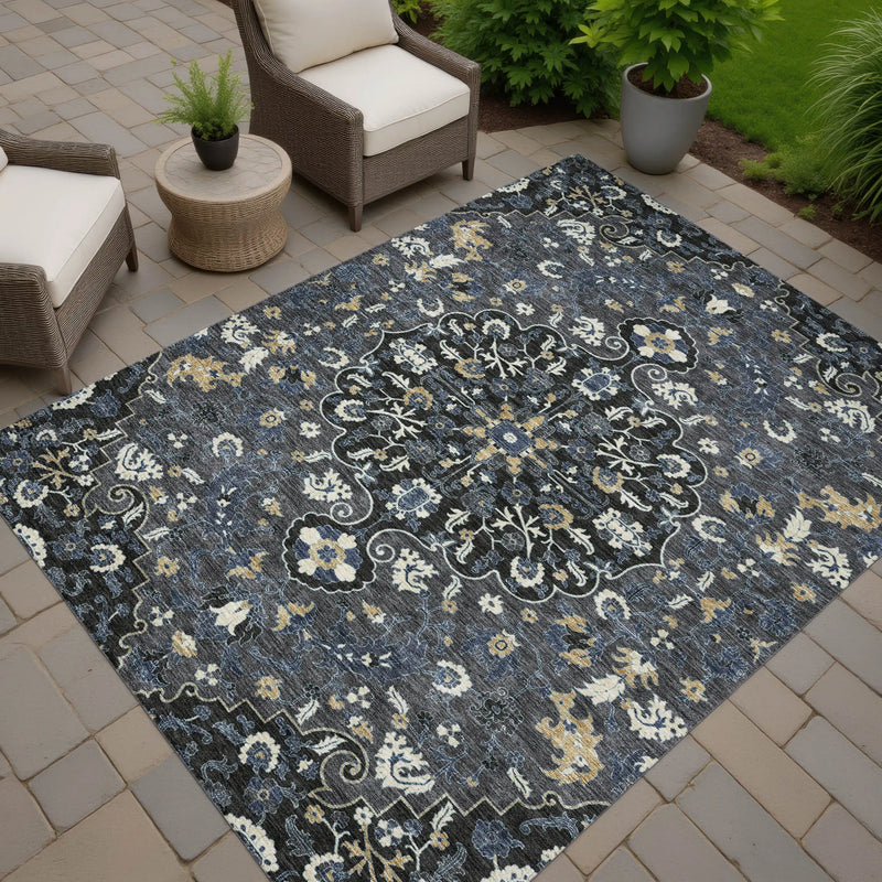 3' X 5' Black And Charcoal Floral Medallion Washable Indoor Outdoor Area Rug Homeroots Outdoor