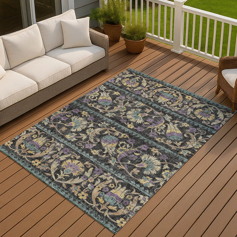 3' X 5' Black And Charcoal Floral Washable Indoor Outdoor Area Rug Homeroots Outdoor