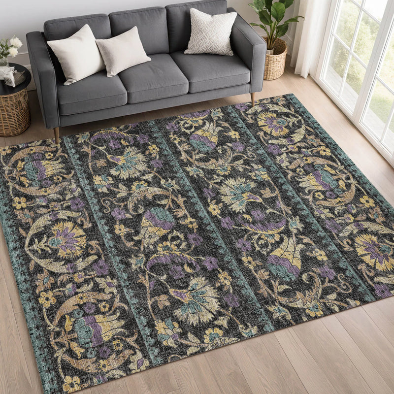 3' X 5' Black And Charcoal Floral Washable Indoor Outdoor Area Rug Homeroots Outdoor