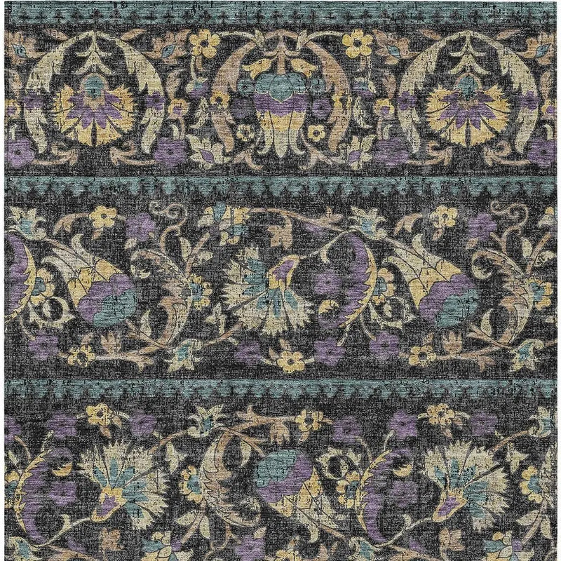 3' X 5' Black And Charcoal Floral Washable Indoor Outdoor Area Rug Homeroots Outdoor