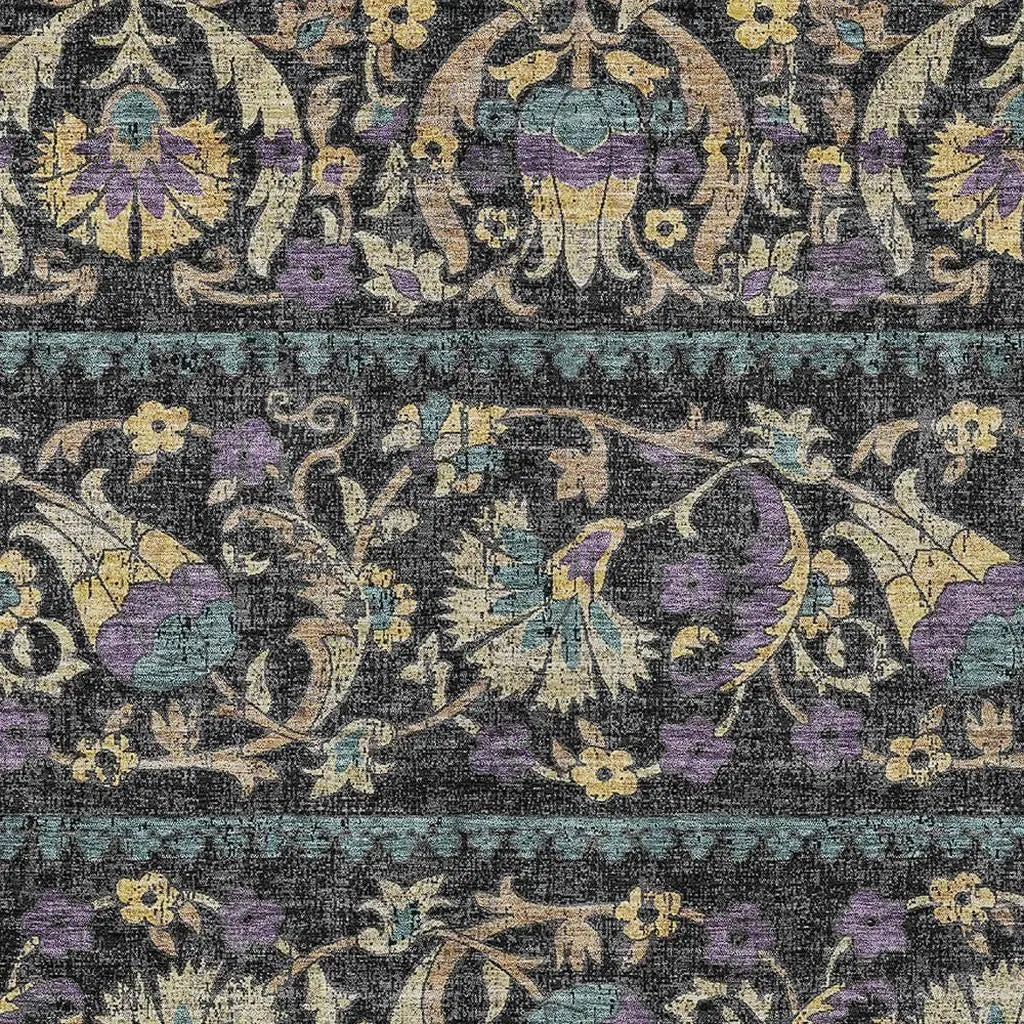 3' X 5' Black And Charcoal Floral Washable Indoor Outdoor Area Rug Homeroots Outdoor