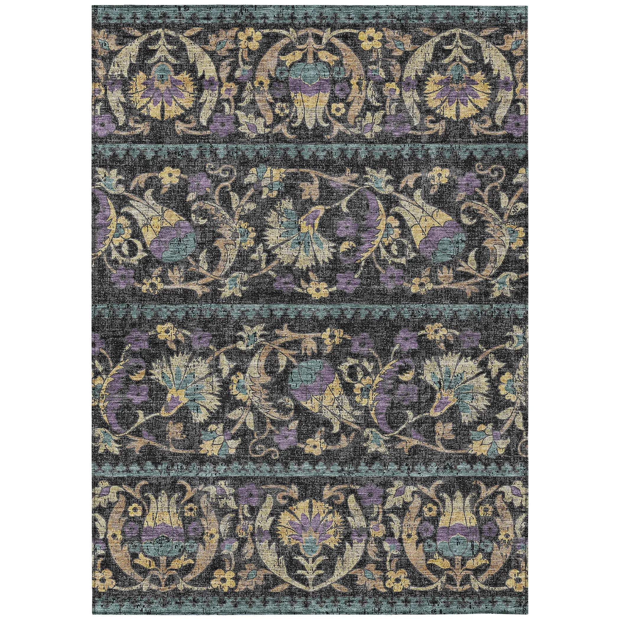 3' X 5' Black And Charcoal Floral Washable Indoor Outdoor Area Rug Homeroots Outdoor