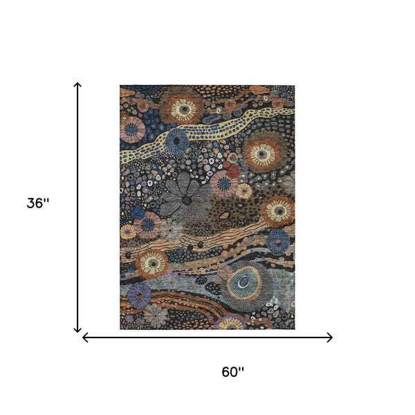 3' X 5' Black And Charcoal Floral Washable Indoor Outdoor Area Rug Homeroots Outdoor