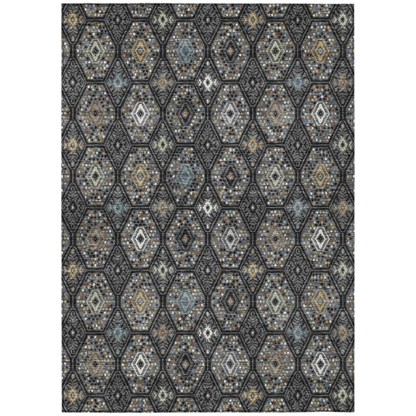 3' X 5' Black And Charcoal Geometric Washable Indoor Outdoor Area Rug Homeroots Outdoor
