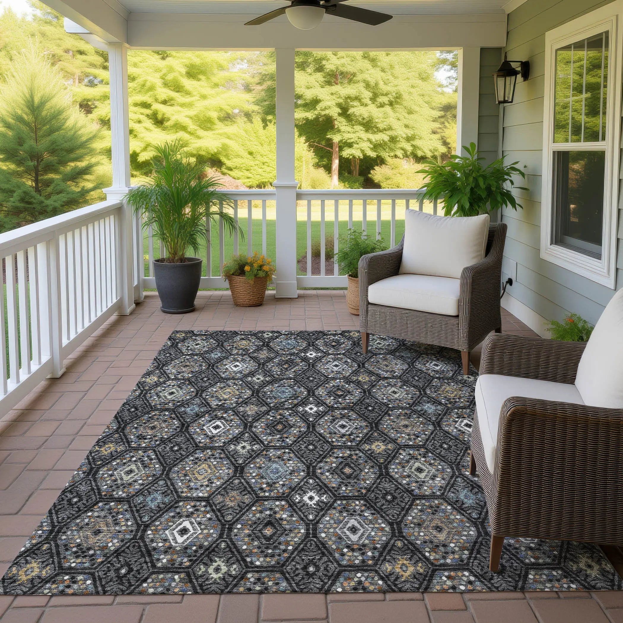 3' X 5' Black And Charcoal Geometric Washable Indoor Outdoor Area Rug Homeroots Outdoor