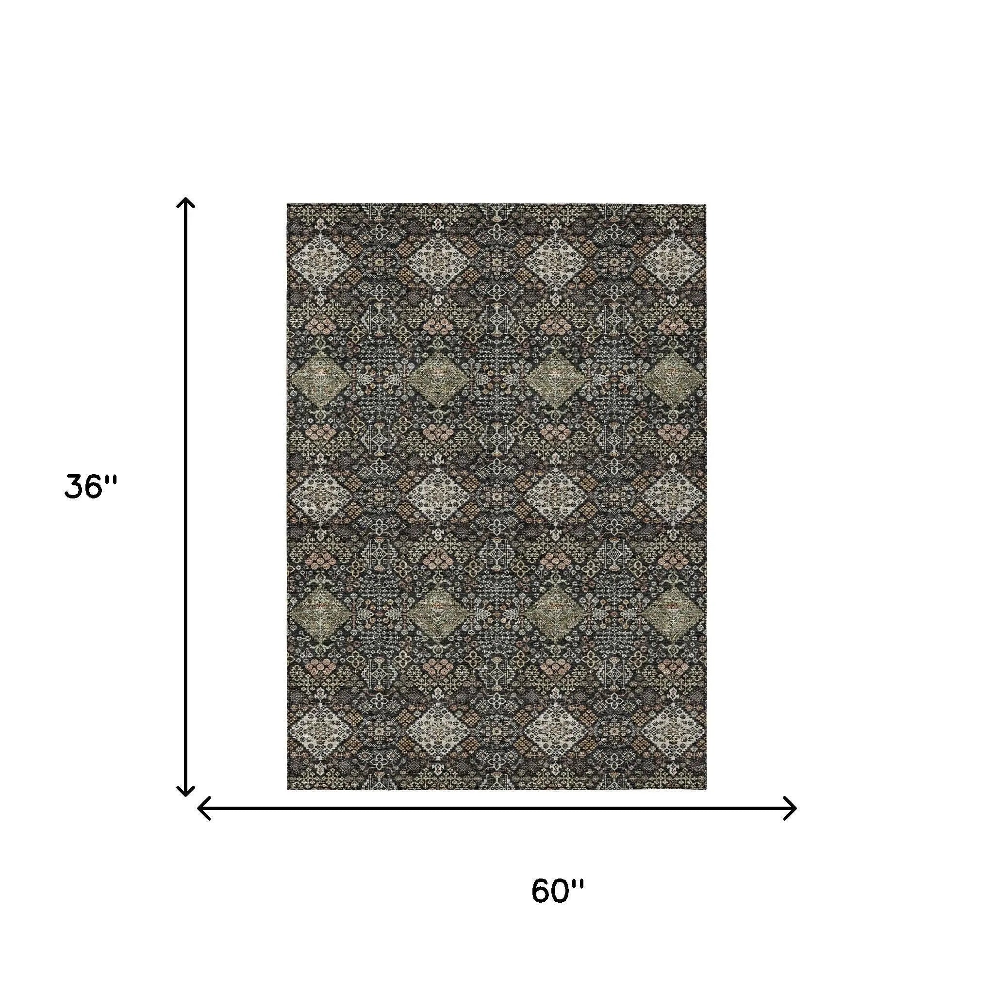 3' X 5' Black And Charcoal Geometric Washable Indoor Outdoor Area Rug Homeroots Outdoor