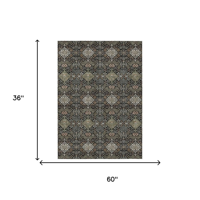 3' X 5' Black And Charcoal Geometric Washable Indoor Outdoor Area Rug Homeroots Outdoor