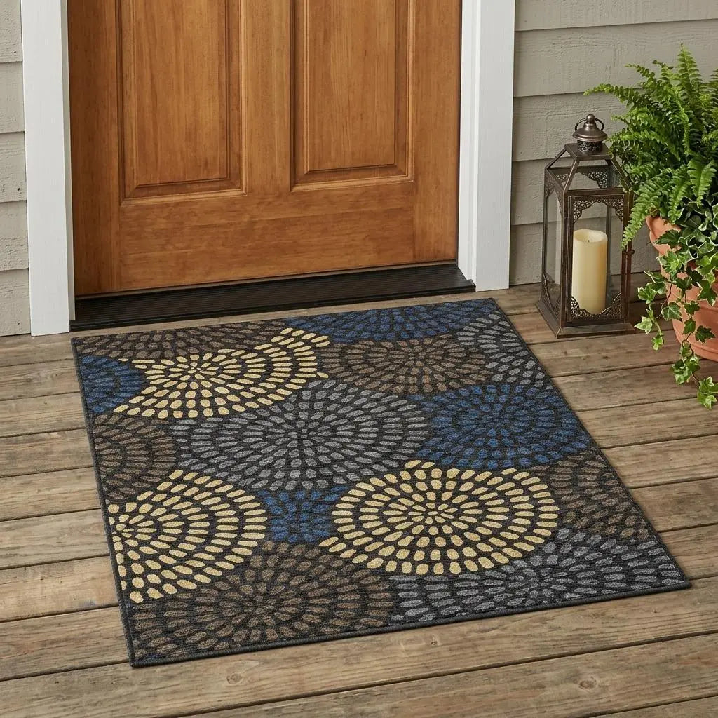 3' X 5' Black And Charcoal Geometric Washable Indoor Outdoor Area Rug Homeroots Outdoor
